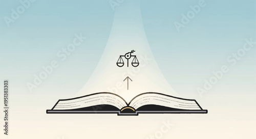 Open book with bicycle emerging from pages into light blue background with beam