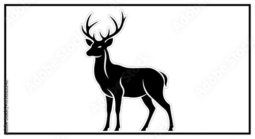 Silhouette of a deer with antlers in black and white against white background
