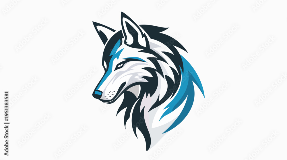Fototapeta premium Stylized wolf head illustration against a white background for design elements