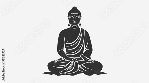 Meditating buddha silhouette on white background for spiritual concepts