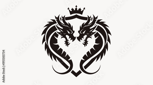 Black dragon crest design on white background symbol of power and royalty