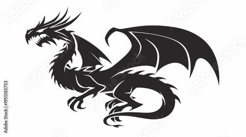 Black dragon silhouette isolated on white background vector illustration