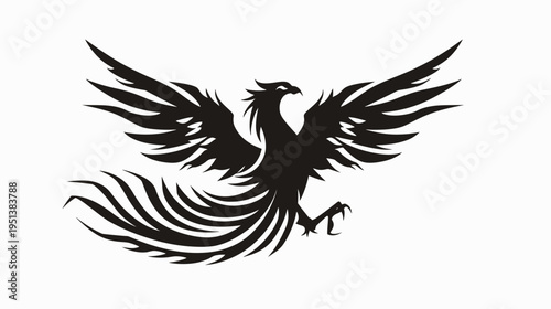 Black phoenix silhouette spreading wings isolated on white background vector