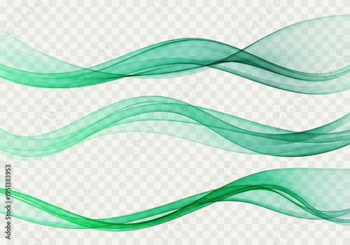 Three waves, transparent wave design element. Motion wave, smoky flow curve. Abstract waves set.