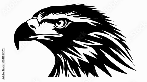 Bold profile of an eagles head depicted in striking black and white
