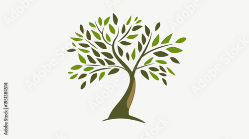Stylized tree illustration with green leaves and brown trunk on white background