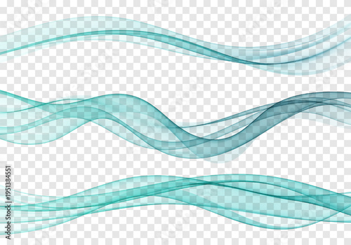 Three waves, transparent wave design element. Motion wave, smoky flow curve. Abstract waves set.