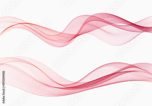 Two flowing red gradient waves with translucent layered curves create a dynamic abstract composition on a light background.
