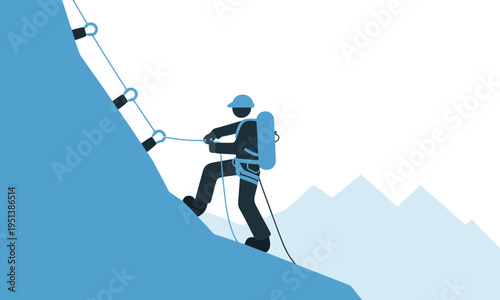 Climber Ascending Steep Mountain Cliff Concept Vector Illustration