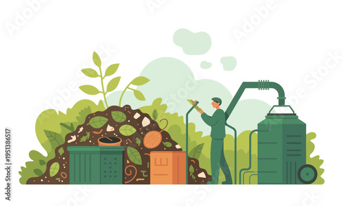 Worker managing organic waste for sustainable energy production