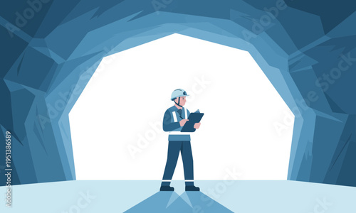 Professional Engineer Inspecting a Mining Tunnel Illustration