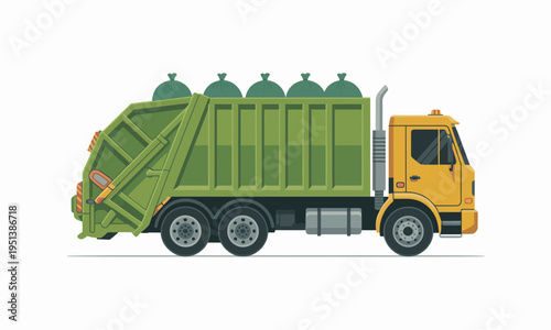 Vector Illustration of a Garbage Truck with Full Trash Bags