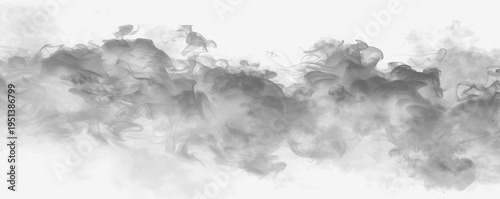 Layered smoke clouds overlap forming a rich volumetric composition on transparent background. The shading adds depth and realism. Perfect for design assets. PNG