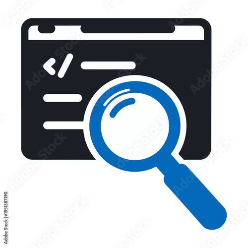 Vector of a magnifying glass searching over a software code window