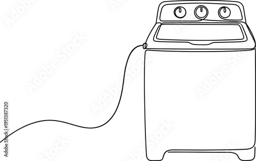Continuous one line drawing of a top load washing machine with controls vector
