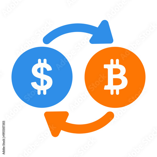 Vector of currency symbols exchanging between dollar and bitcoin icons