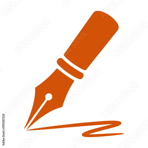 Vector of an orange fountain pen with a calligraphy nib in use