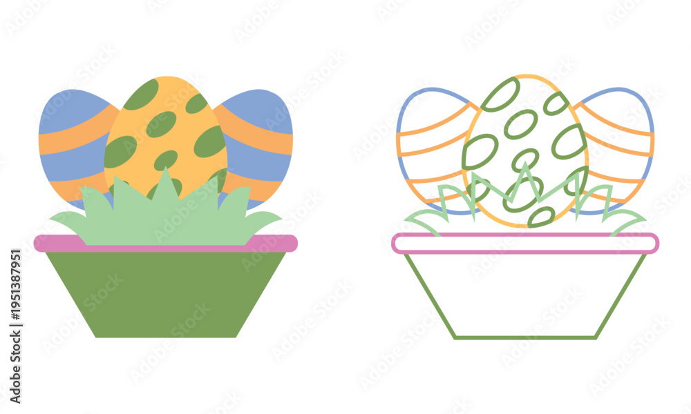 Fototapeta premium Minimal Easter icon set. Minimal Easter silhouettes in light and dark styles on black background, elegant flat illustration for holiday and spring themes.EPS10/AI.