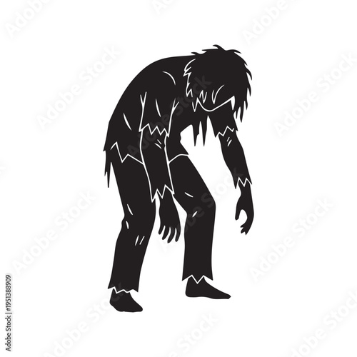 Zombie silhouette vector illustration. Scary walking dead monster isolated on white background for Halloween or horror design
