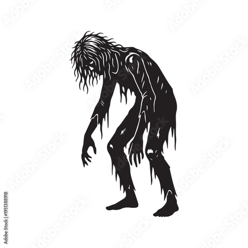 Zombie silhouette vector illustration. Scary walking dead monster isolated on white background for Halloween or horror design
