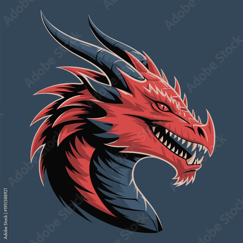 Red Dragon Head Fierce Grin Stock Illustration