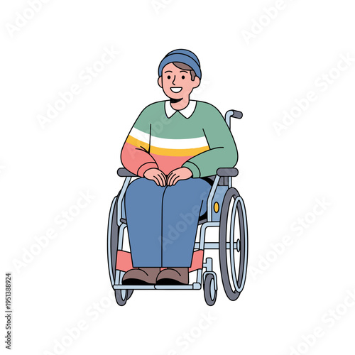 Young man smiling while sitting in wheelchair 