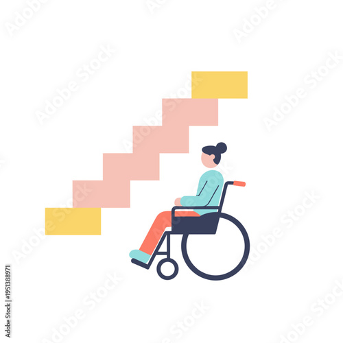 Young woman in wheelchair with stairs representing Disability & Invisibility  