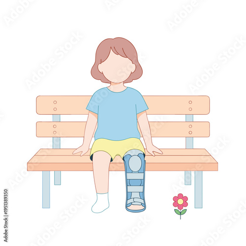 Child sitting on bench with leg brace symbolizing disability and invisibility  