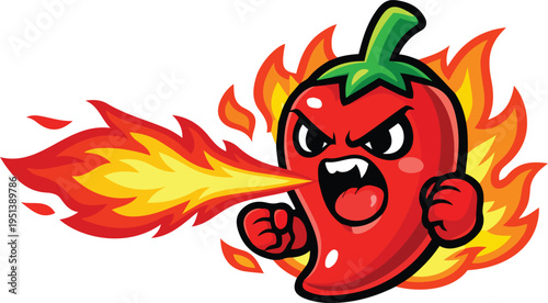 Fiery Angry Chili Pepper Breathing Fire Mascot
