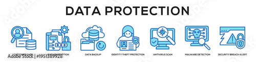 Blue - Data Protection web banner icon vector illustration concept