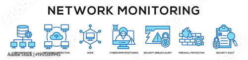 Blue - Network Monitoring web banner icon vector illustration concept