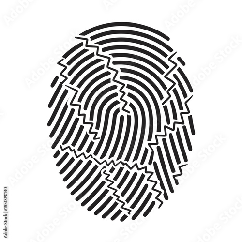 Fragmented Fingerprint Icon — Biometric Data Corruption or Identity Tampering Symbol
