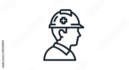 Construction worker profile icon with safety helmet.
