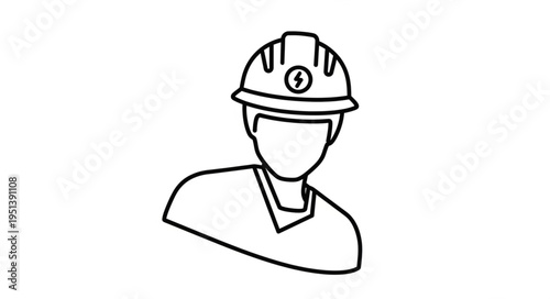 Line Art Illustration of an Electrician Wearing a Hard Hat.