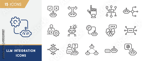 LLM Integration And AI Automation Line Icons Set For Generative AI Systems