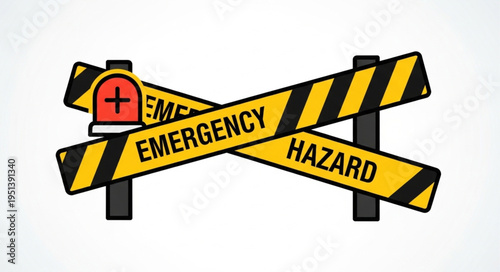 Yellow and black striped emergency hazard caution tape barrier.