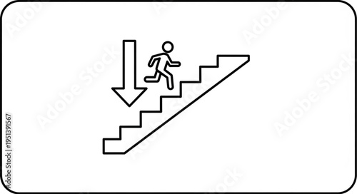 Person descending stairs with downward arrow symbol.