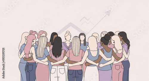 Diverse group of women standing together in a circle.