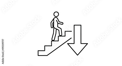Person walking up stairs with downward arrow symbol.