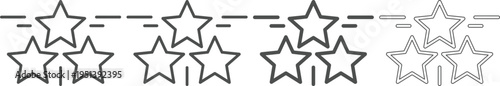 Grey stars and dotted lines graphic design elements for ratings and reviews icons  isolated on transparent background