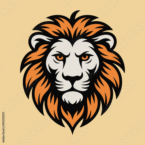 Lion Head Emblem Fierce Expression Orange Mane Vector Illustration