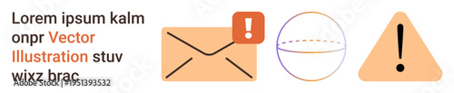 Email alerts, message notifications, digital communication, error icons, warning messages, safety precautions. Orange envelope, exclamation mark circular envelope line. Email alerts message