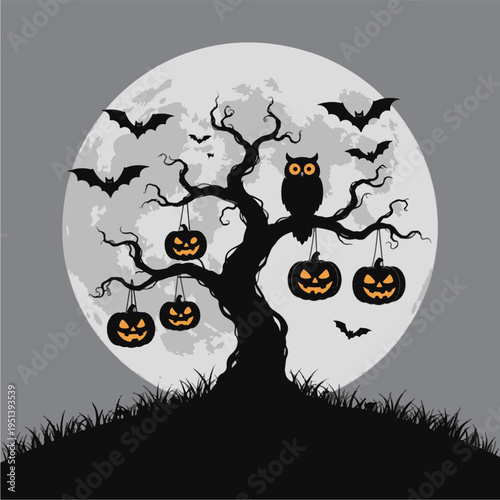 Halloween tree with Owl