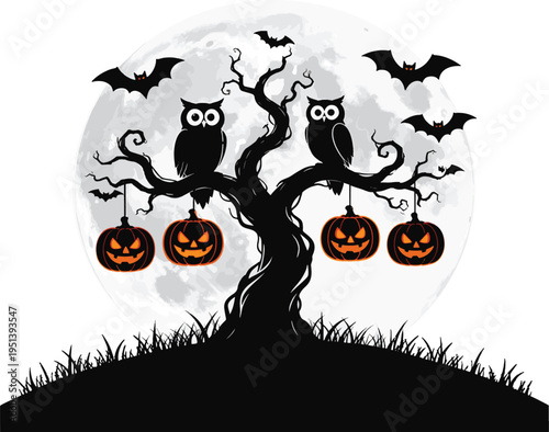 Halloween tree with Owl