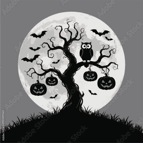 Halloween tree with Owl