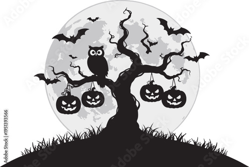 Halloween tree with Owl