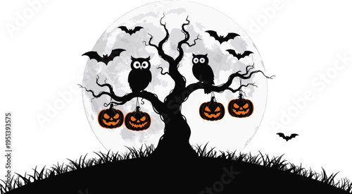 Halloween tree with Owl