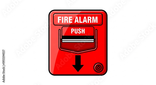 Red Fire Alarm Button With Push Label.
