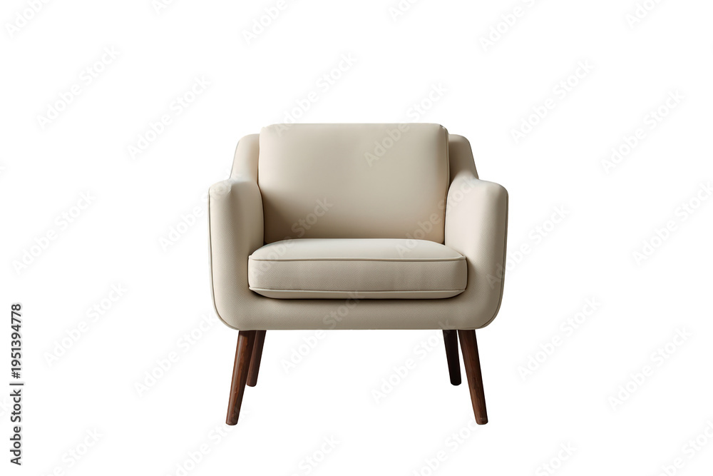 Obraz premium Beige armchair with mid-century modern design freestanding on transparent background for home interior furniture