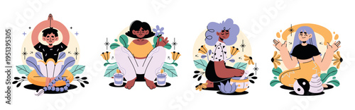 Meditation Mini Illustration Elements Collection Flat Cartoon Style